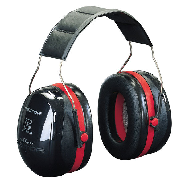 3M PELTOR Optime III H540A headband earmuffs in black and red