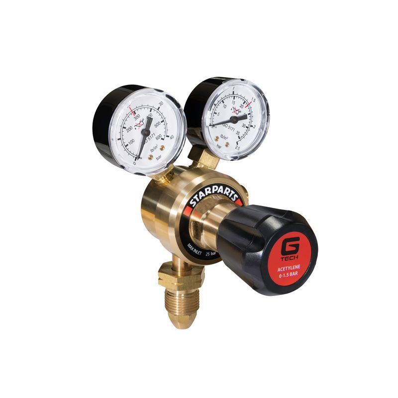 GTEC Acetylene Regulator Single Stage 2 Gauge 25 Bar