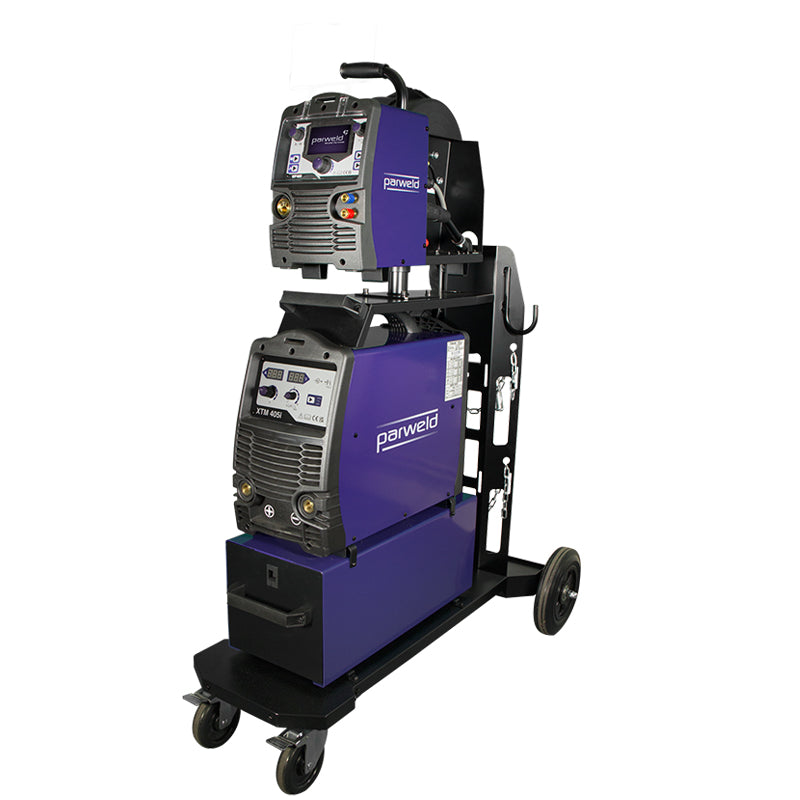 Parweld XTM405iW water cooled separate wire feed inverter MIG welder on trolley