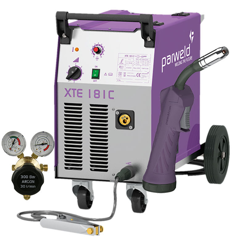 Parweld XTE 181C 230V compact MIG welder on wheels with integrated wire feed unit