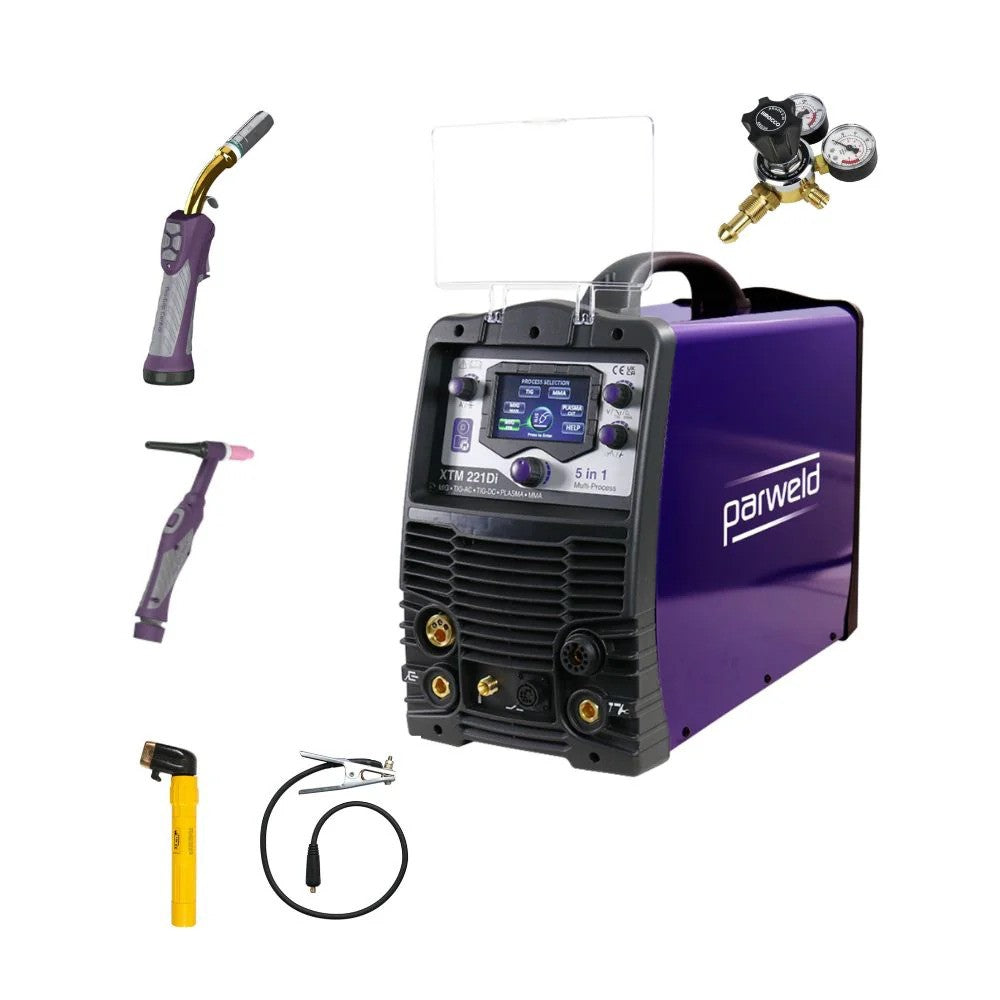 Parweld XTM 221Di 5-in-1 multi-process inverter welder and plasma cutter, 110/230V