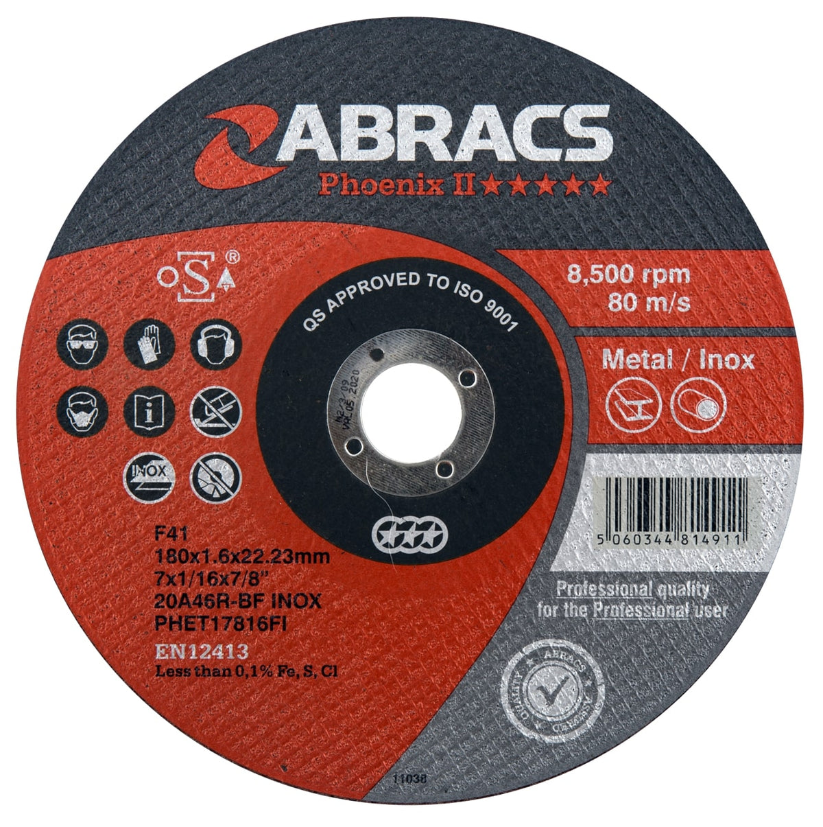 Abracs Phoenix II 178mm x 1.6mm x 22mm flat INOX extra thin cutting disc