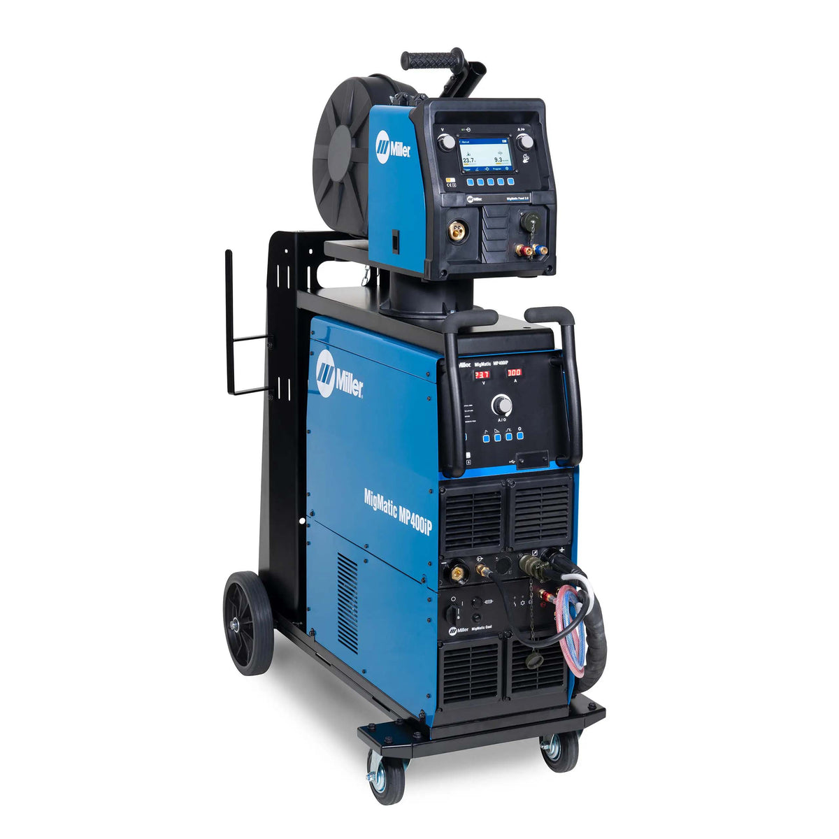 Miller MigMatic MP S400iP water-cooled MIG welder package with Feed 2.0 wire feeder and cart